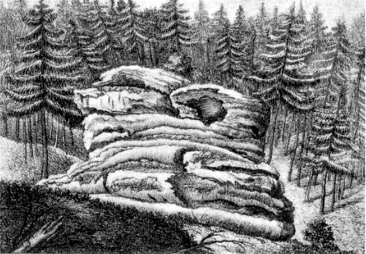 Zeichnung des Druidensteins von F.G. Koeppel, Kanzleibeamter in Ansbach, 1795